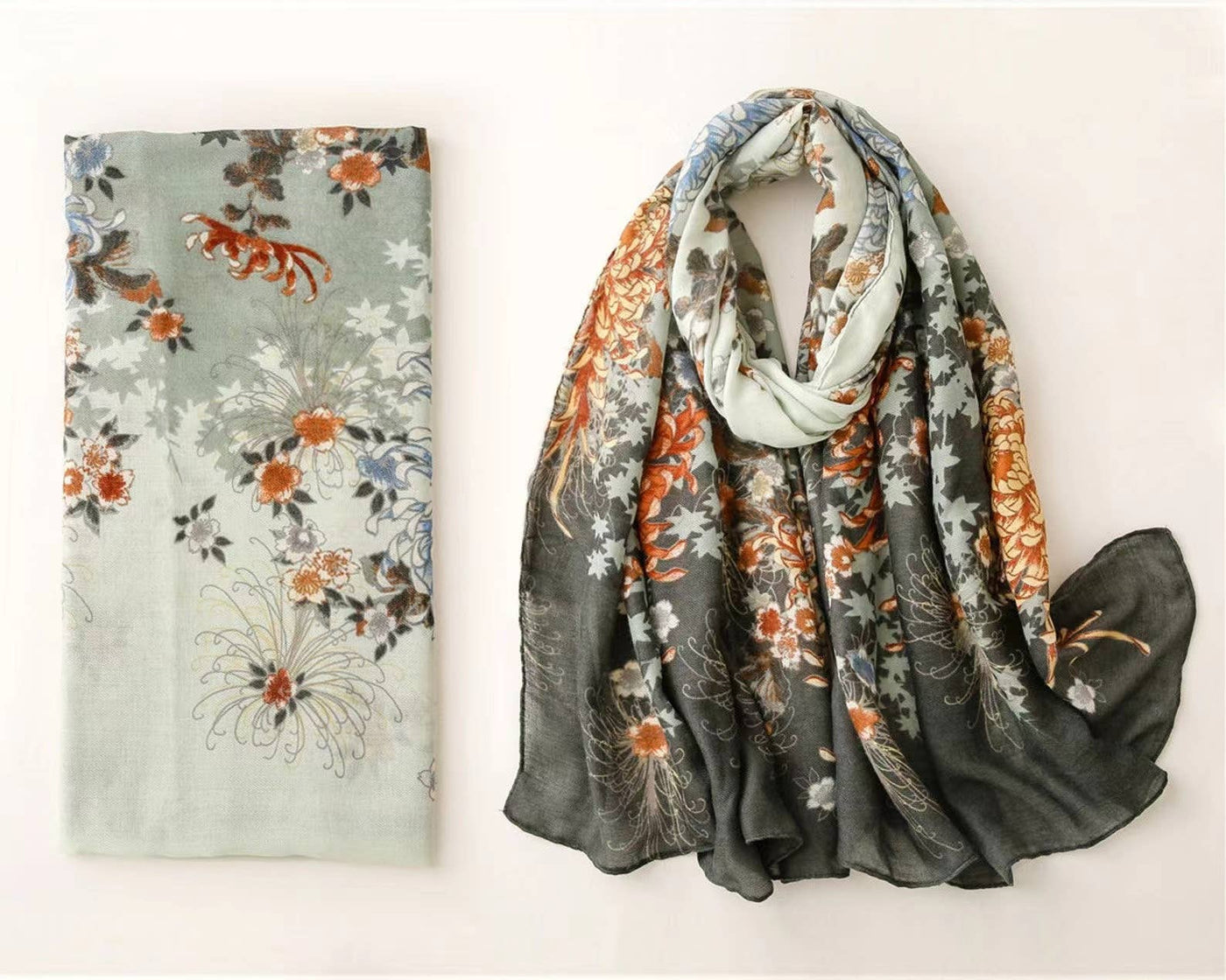 Chrysanthemum Autumn Floral Scarf Vintage Boho Gift