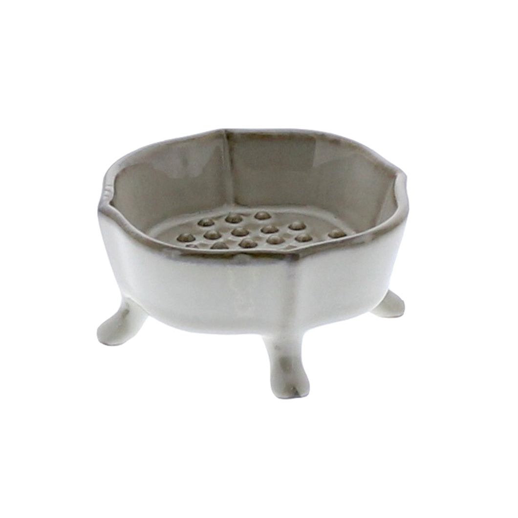 Fancy White Ceramic Rue Footed Soap Dish