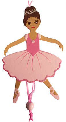 African American Ballerina Pull Puppet Ornament 6 inch - Nutcracker Ballet Gifts