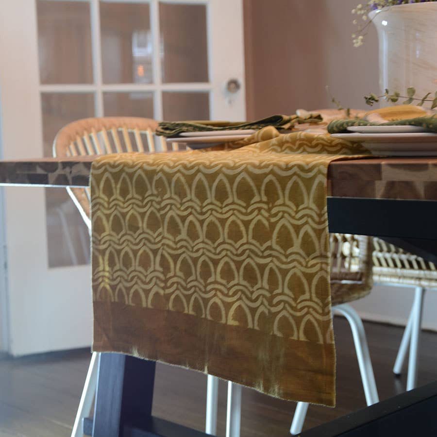Ichcha - Block Printed Organic Cotton Table Runner - Jali