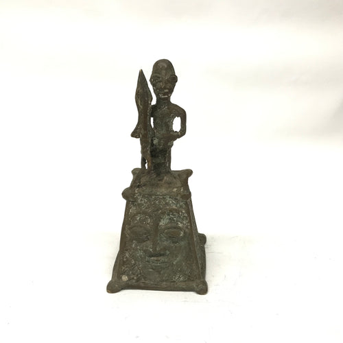 Bronze Face Bell w/ Warrior Statue
