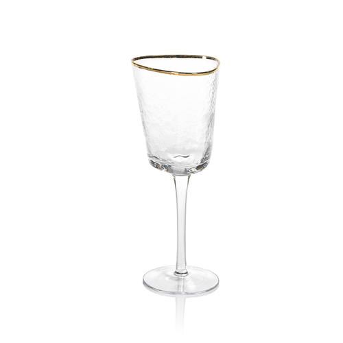 Aperitivo Triangular Wine Glass Flute, Clear w/Gold Rim
