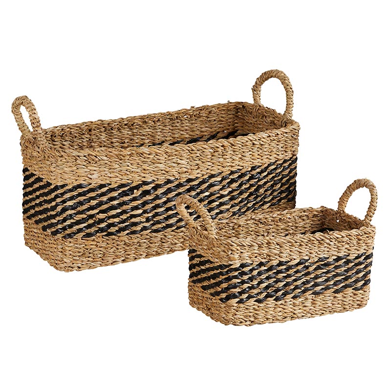 Black Stripe Rectangle Basket / Set of 3
