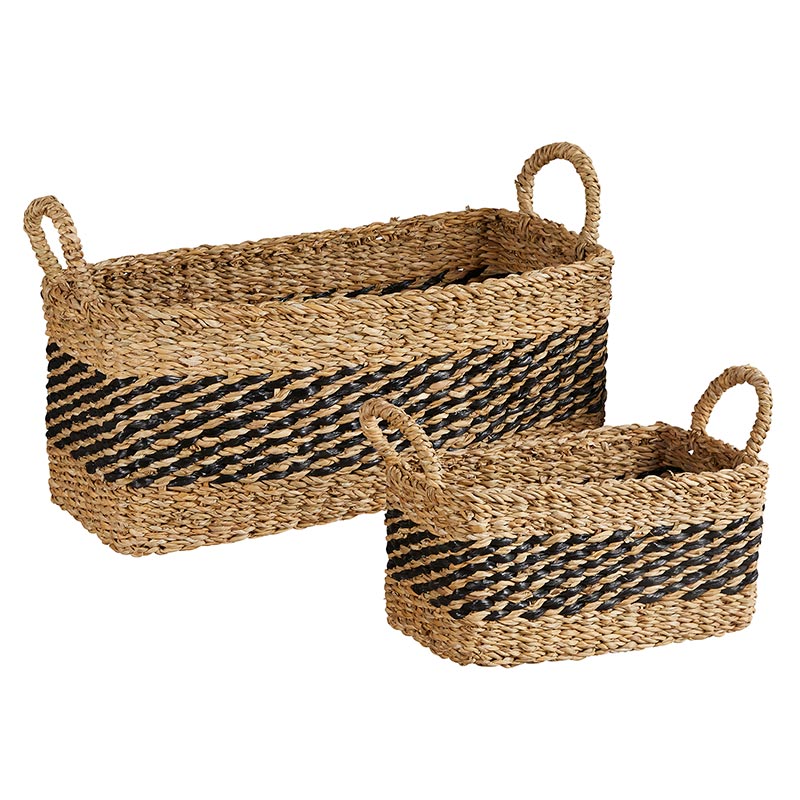 Black Stripe Rectangle Basket / Set of 3