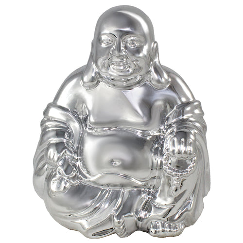 Happy Buddha Ceramic Silver Metallic