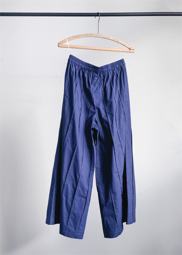Cotton Pleated Patti Pants, Navy