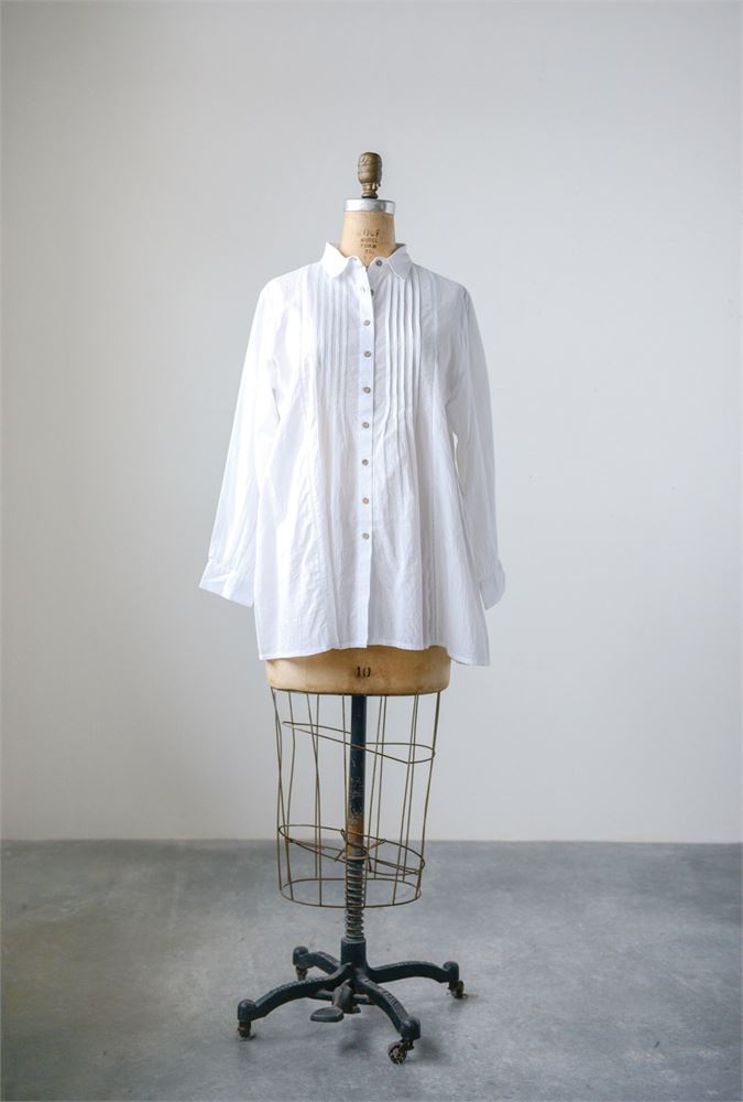 Cotton Voile Pleated Favorite Shirt, White