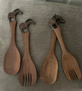 Carved Wooden Serving Spoon/Fork Set (2)