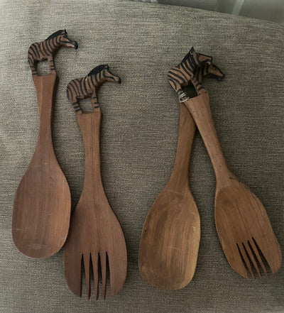 Carved Wooden Serving Spoon/Fork Set (2)