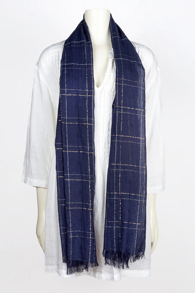 Cotton Metallic Scarf Navy