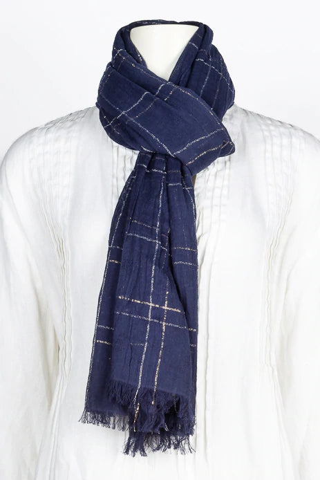 Cotton Metallic Scarf Navy