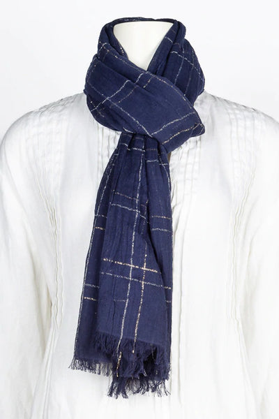 Cotton Metallic Scarf Navy