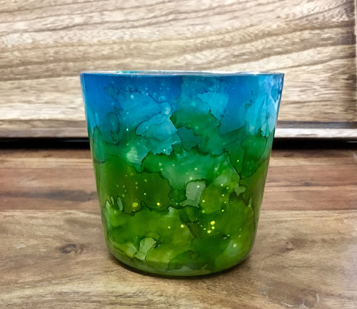 Glass Marbled Votive Holder With Mercury