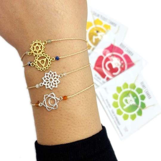 Chakra Bracelet with Electroplated Charm and Gemstone Beads