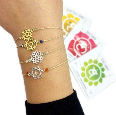 Chakra Bracelet with Electroplated Charm and Gemstone Beads