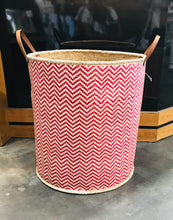 Round Palm Leaf Laundry Basket w/ Leather Handles