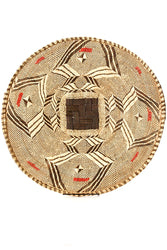 Traditional Tonga Winnowing Basket with Red Recycled Plastic