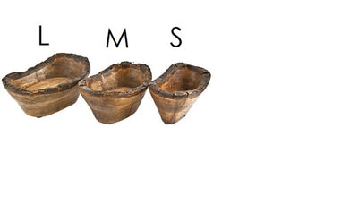 Wooden Tray/Bowls with Natural Bark  - 8", 7", 6"L
