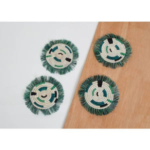 PASTEL GREEN GEO FRINGED COASTER