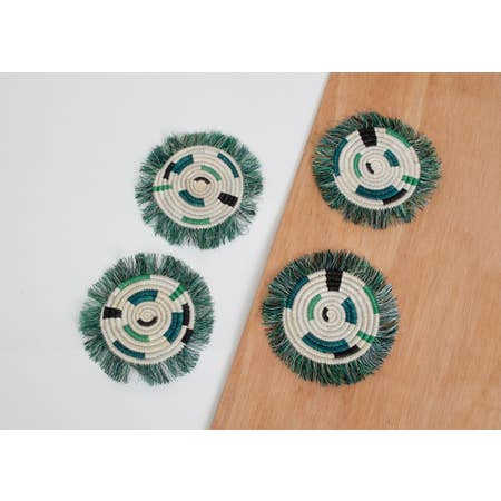 PASTEL GREEN GEO FRINGED COASTER