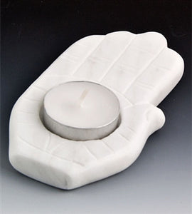 White Marble Hand of Fatima Burner for T-Lite & Cones - 4"x3"x1"