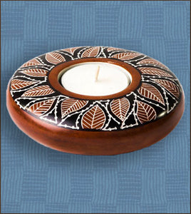 Laced Leaves Soapstone Tea Light Candle Holder