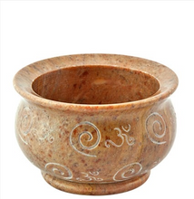 Spiral with Om Symbol Carved Stone Bowl Burner - 2.5"H, 4"D