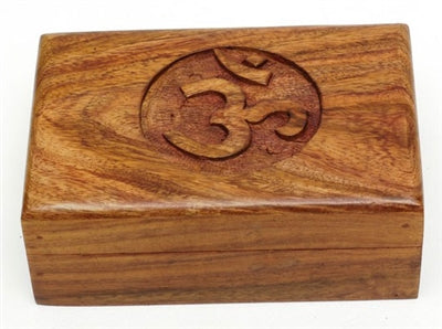 Carved Sheesham Wood Om Box