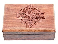 Celtic Cross Carved Wooden Box - 4"x6"