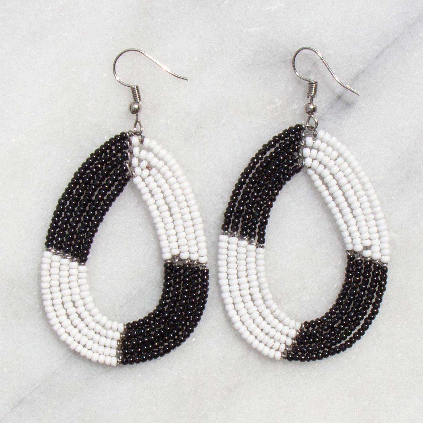 Maasai Bead Zebra Black and White Teardrop Earring-Global Crafts