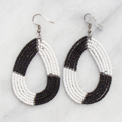 Maasai Bead Zebra Black and White Teardrop Earring-Global Crafts
