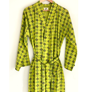 The Indian Bazaar - Womens Kimono Robe - Diamond Print in green + bag