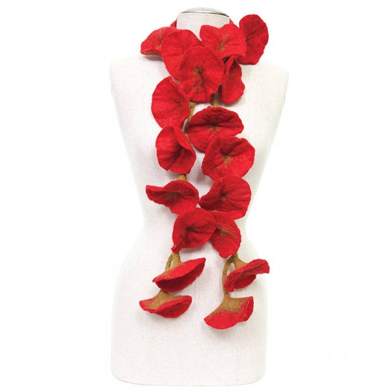 Felted Flower Scarves- Red/ Olive-BNB Crafts Inc.