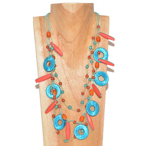 28"  Blue And Orange Beaded Necklace