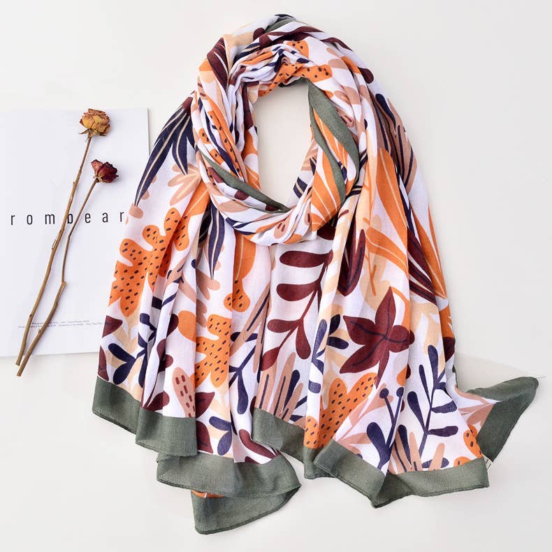 Autumn Orange Flowers Soft Voile Scarf