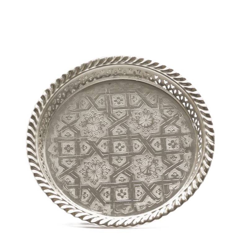 Silver Serving Tea Tray with Legs, Round (Small)