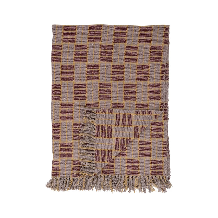 Woven Recycled Cotton Blend Throw with Fringe