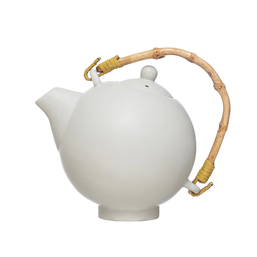 20 oz. Stoneware Teapot with Bamboo Handle and Strainer - Bloomingville