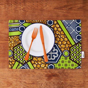 African Print Fabric Placemats - Green Nyame