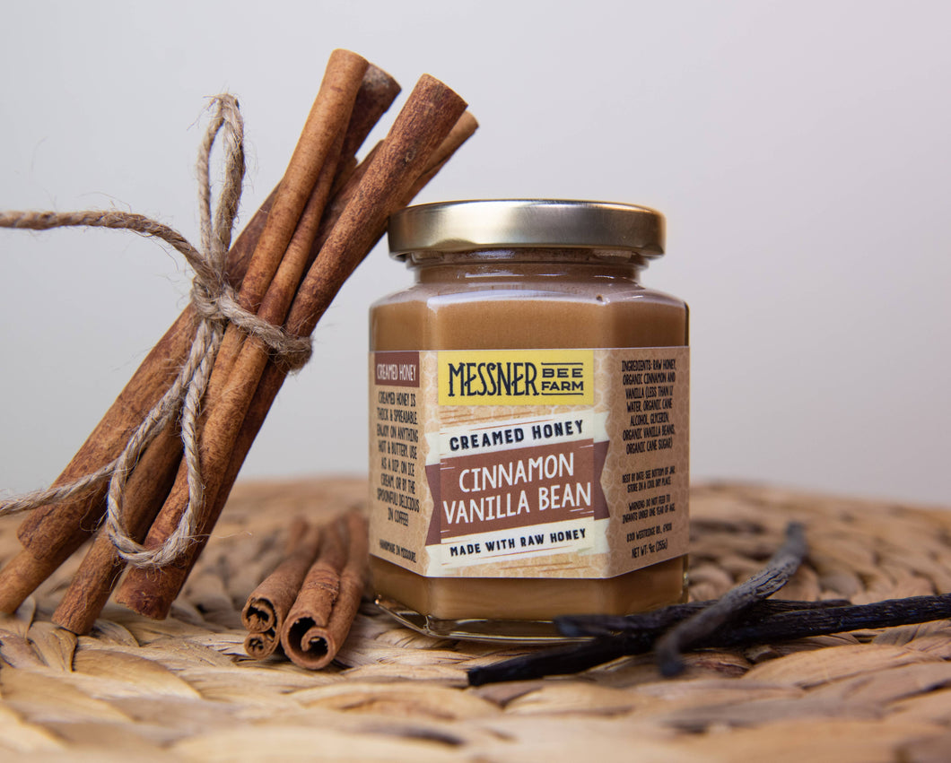 Cinnamon Vanilla Bean Creamed Honey / 9oz. / Messner Bee Farm
