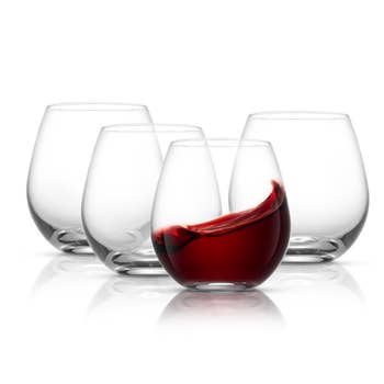 JoyJolt - Spirits Stemless Wine Glasses, 15 Oz Set of 4
