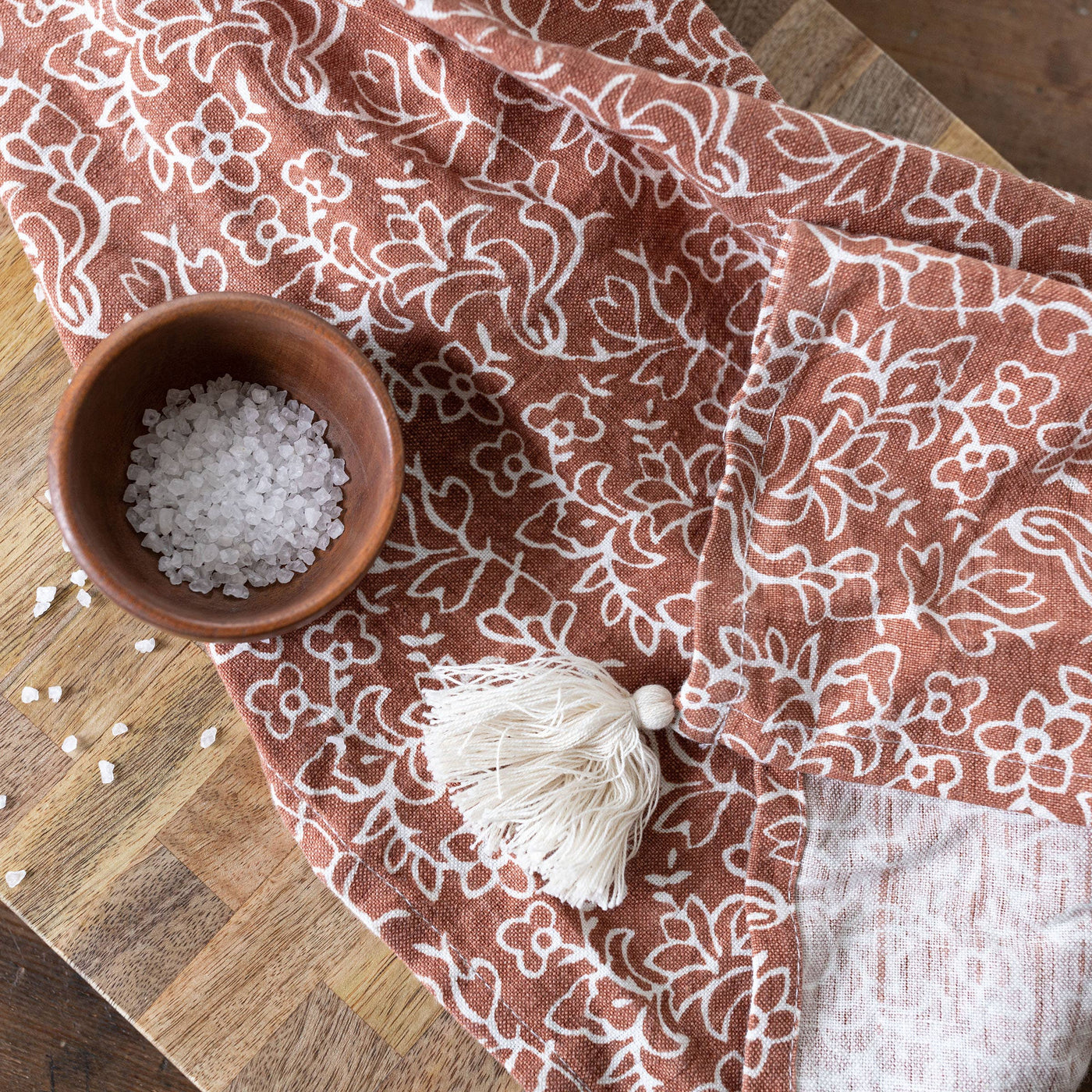 Abrielle Floral Linen Towel Tan - Foreside Home & Garden
