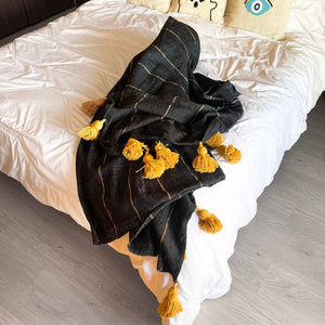 Moroccan Throw Blanket Black and Mustard-MSD