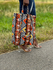 AfricanFabs - Shopper bag with African print - Orange bogolan - Reusable Shopping Bag made of cotton
