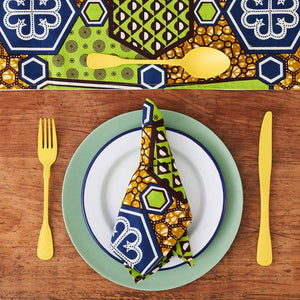 African Print Table Runner - Green Nyame Fabric
