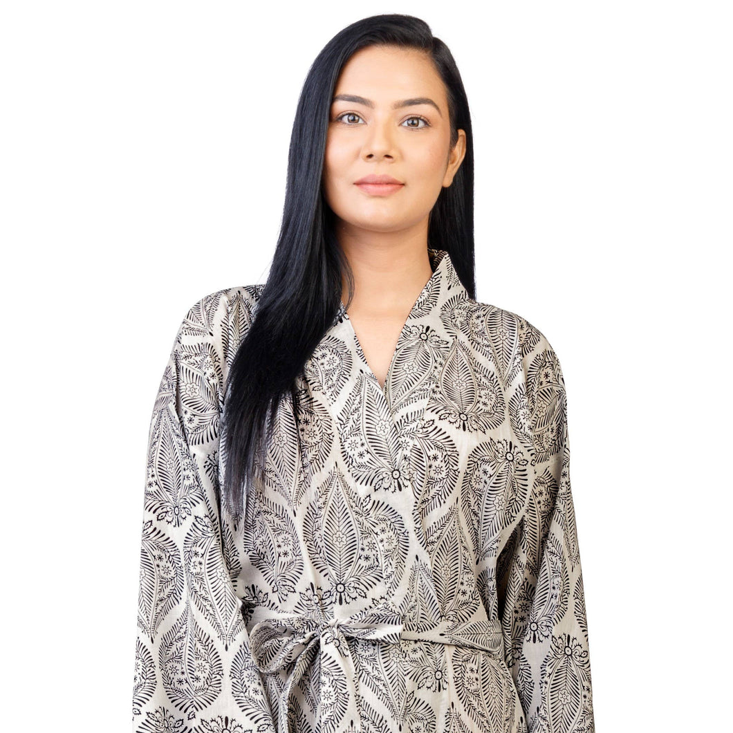 The Indian Bazaar - Womens Kimono Robe - Leaf Print Robe, Light Weight + bag