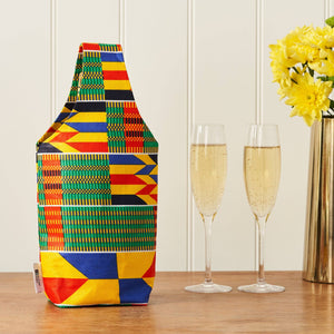 Bespoke Binny - Reusable African Fabric Bottle Bag - Green Kente