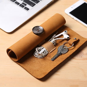 Genuine leather Cable Manager Storage Bag