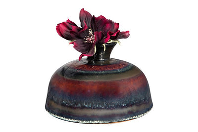 Stoneware Vase, Reactive Glaze, Blue Metallic