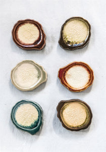 Round Stoneware Irregular-Shaped Trivet, Reactive Glaze